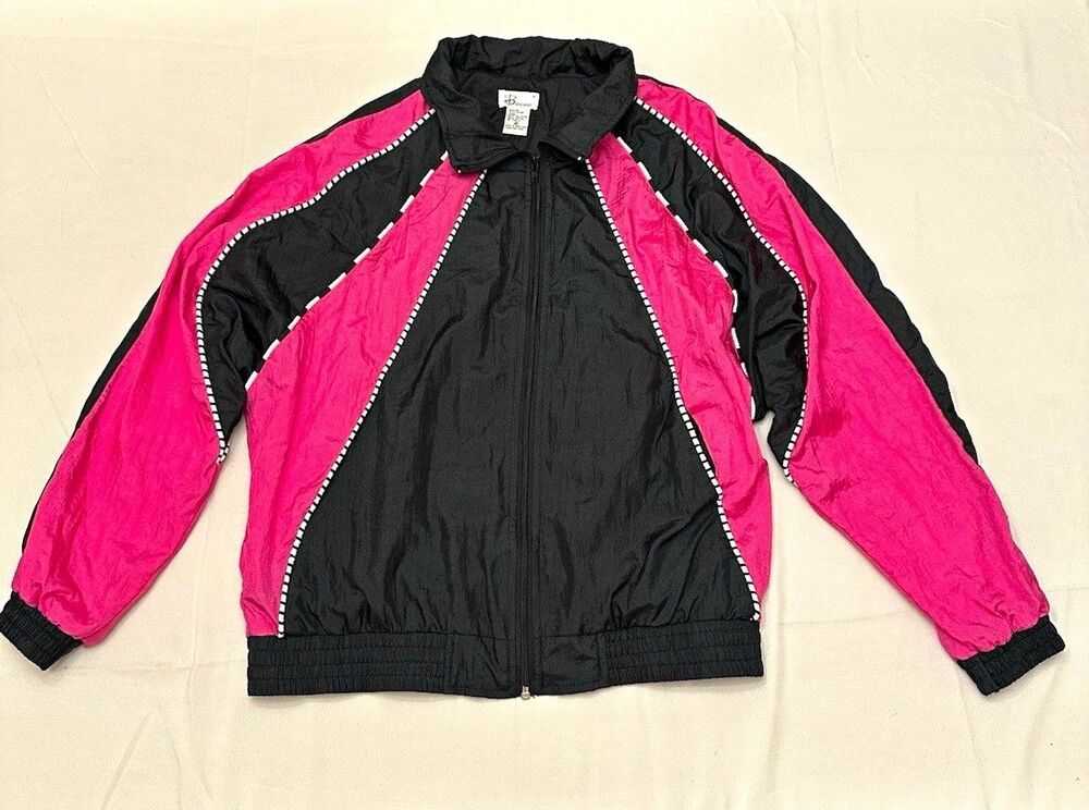 Bocoo Women M 80s 90s Windbreaker Track Jacket Colorblock Black Pink Full Zip